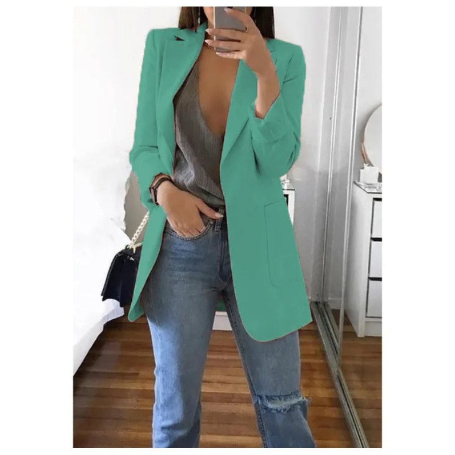 Eleganter gemusterter Doppelreiher-Blazer für Damen – Ideal für Büro-Outfits