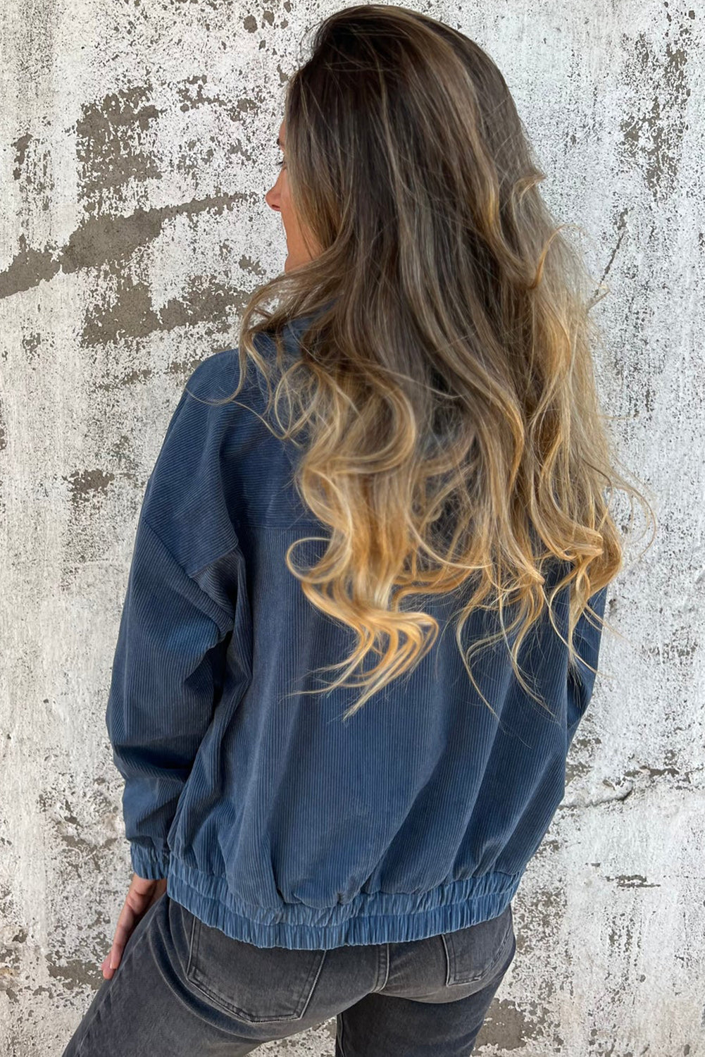 Teal Kapuzenjacke mit verstellbarem Kordelzug und Reißverschluss