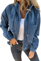 Teal Kapuzenjacke mit verstellbarem Kordelzug und Reißverschluss