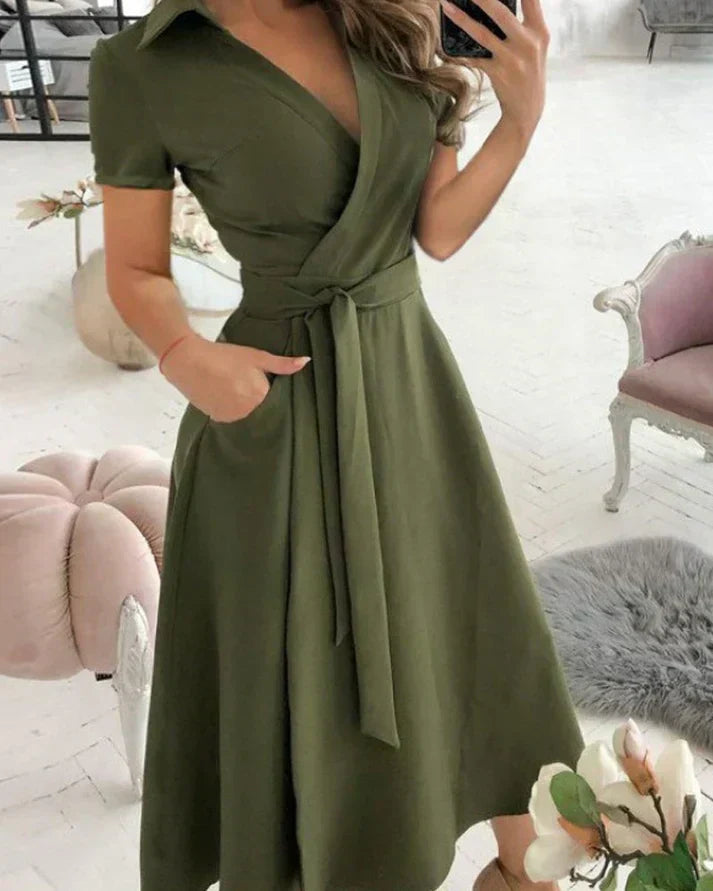 Yamira - Elegantes Damen-Midi-Kleid mit V-Ausschnitt