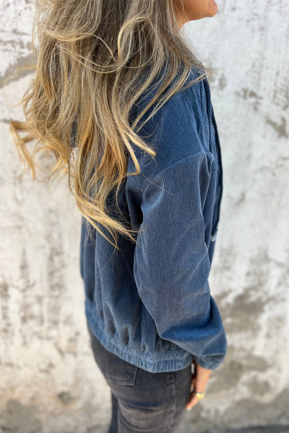 Teal Kapuzenjacke mit verstellbarem Kordelzug und Reißverschluss